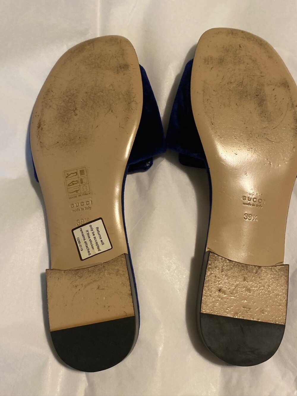 Gucci Madelyn Cobalt Blue Velvet Crystal G Slide Sandals Size 39 EUR US 9 - Picture 9 of 12